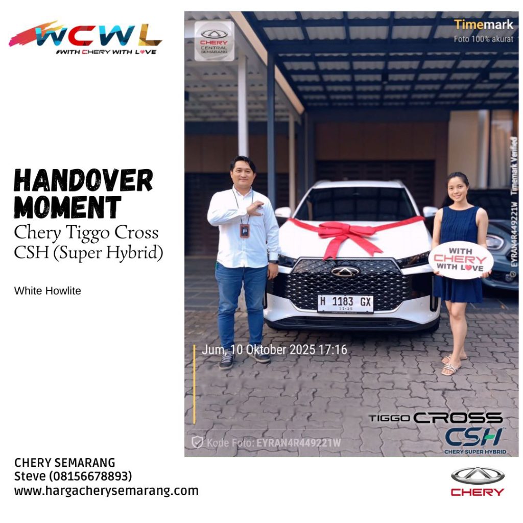 Penyerahan (handover) mobil baru Chery Tiggo Cross CSH 2025 warna putih di Semarang